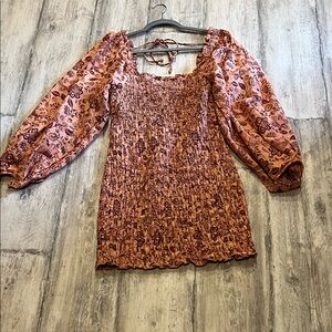 Free People Floral Smocked Mini Dress - Rust and Burgundy